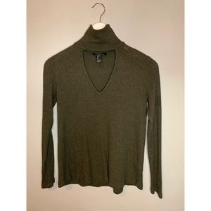 Green, high neck with V-neck sweater